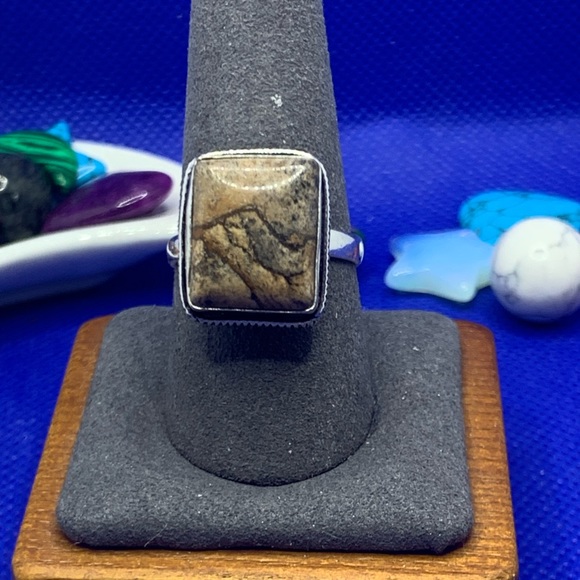Picture Jasper Ring w Dendrites! .925 Sterling Silver Plated, Size 9.25 - Picture 1 of 10